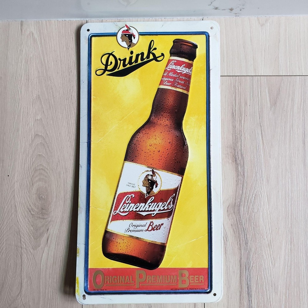 Leinenkugel's Original Premium Beer Metal Sign Yellow Bottle Bar Wall Decor USA